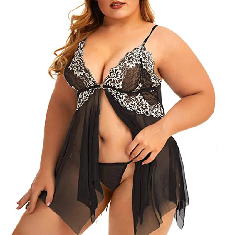 Lingerie Sets Sexy Women Lingerie Sleepwear Plus Size Lace Babydoll Chemise V Neck Nightgown Maternity Negligee S-5XL