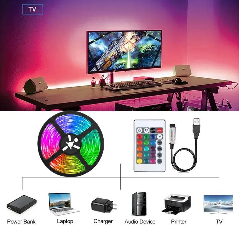 รูปสินค้า เทป LED ยืดหยุ่น RGB 24 ปุ่ม ควบคุมแอปและรีโมท