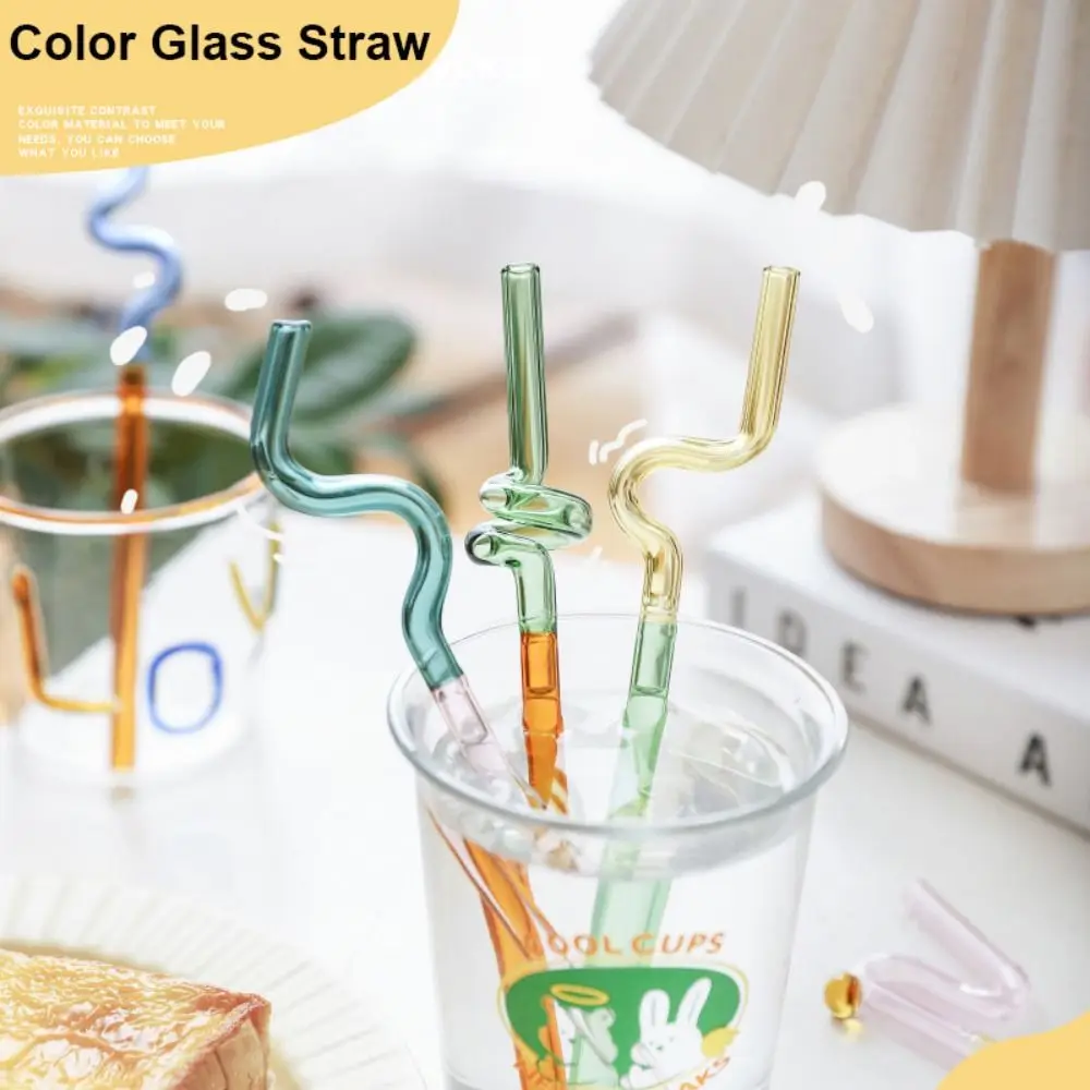 Description Picture 4 of itemReusable Transparent Glass Straw Color Contrast Drinking Tube Straight Bend Straws Tea Coffee Straw Juice Drink Blender Stick