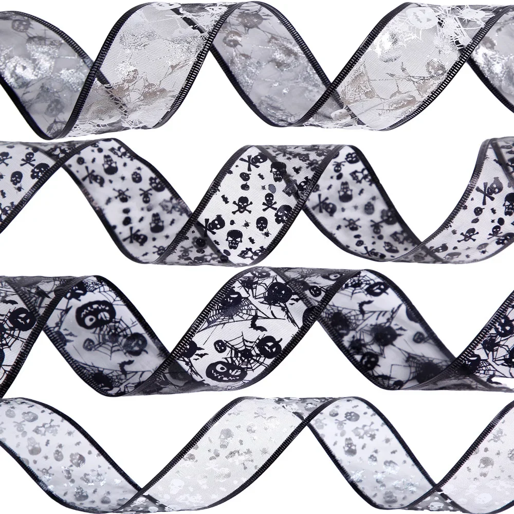 

Halloween New 5CM Single Layer Ribbon DIY Bow Festive Atmosphere Arrangement Pumpkin Skull Spider Web Ribbon Christmas Ribbon