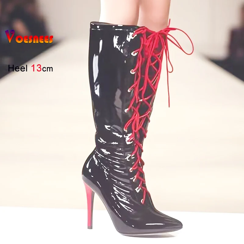 Women High Heel Boots 2025 Spring Autumn Fashion Lace-up Everyday Outdoors Shoes Side Zipper Pointed Female Elegant Long Boots