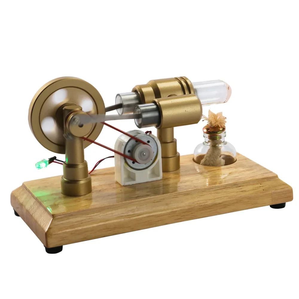 

Single Cylinder Stirling Engine Power Generation Model Kit Wooden Base Science and Education Physics Experiment Model Toy