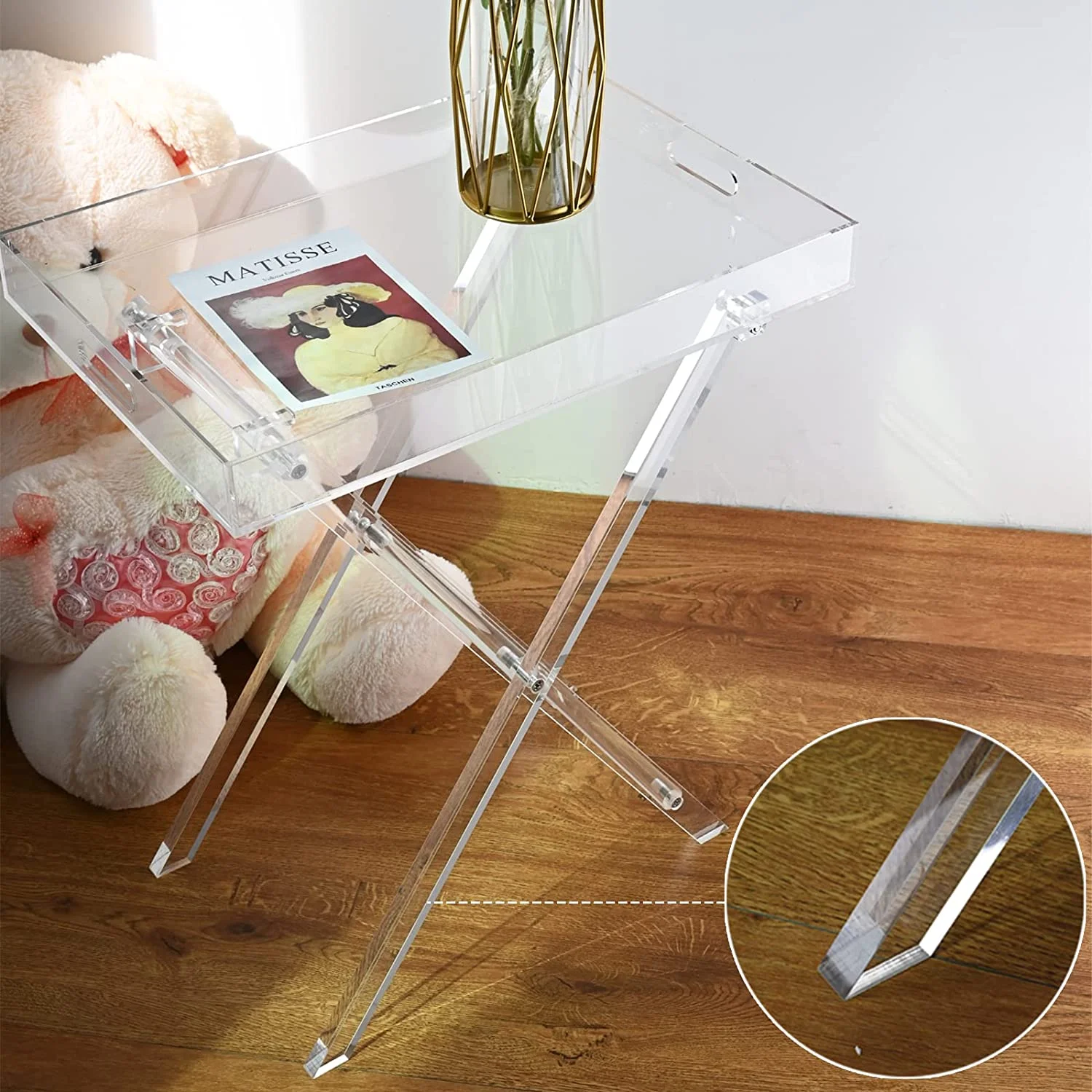 Bespoke clear Acrylic Tea Coffee Folding Tray Table for Home Decor Lucite Side Table Sofa End