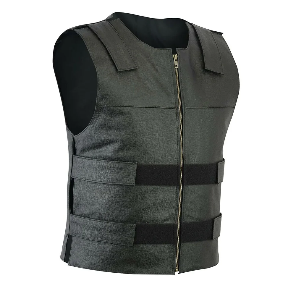 Classic Black Biker Faux Leather Waistcoat for Men  Sleeveless Vest  Perfect for Casual and Motorcycle Club Outfits