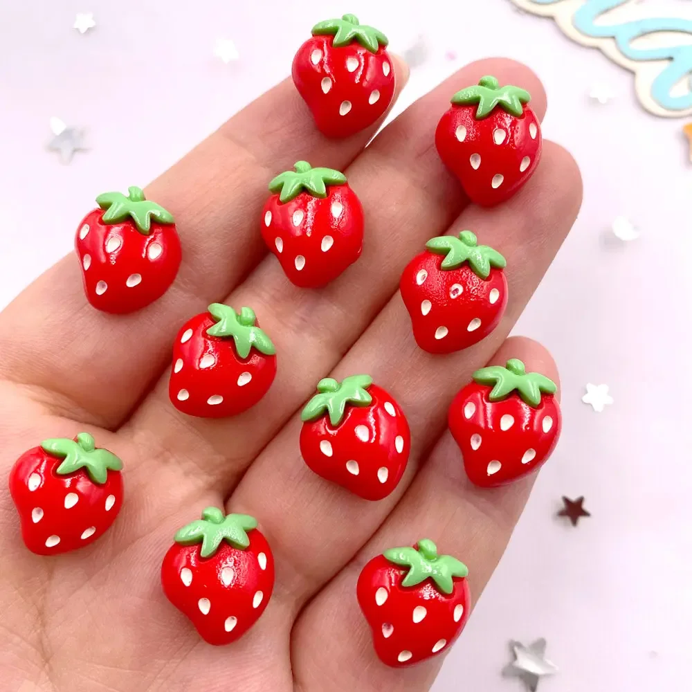 30Pcs 수지 다채로운 Kawaii 미니 레드 3D 딸기 입상 플랫 백 스톤 네일..