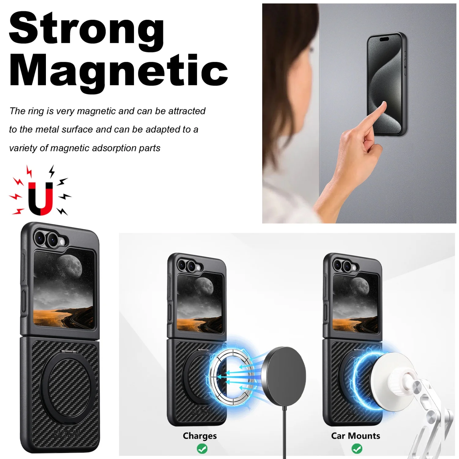Complete Set Soft Rubber Magnetic Adhesive 360-Degree Rotating Stand for Wireless Charging Case