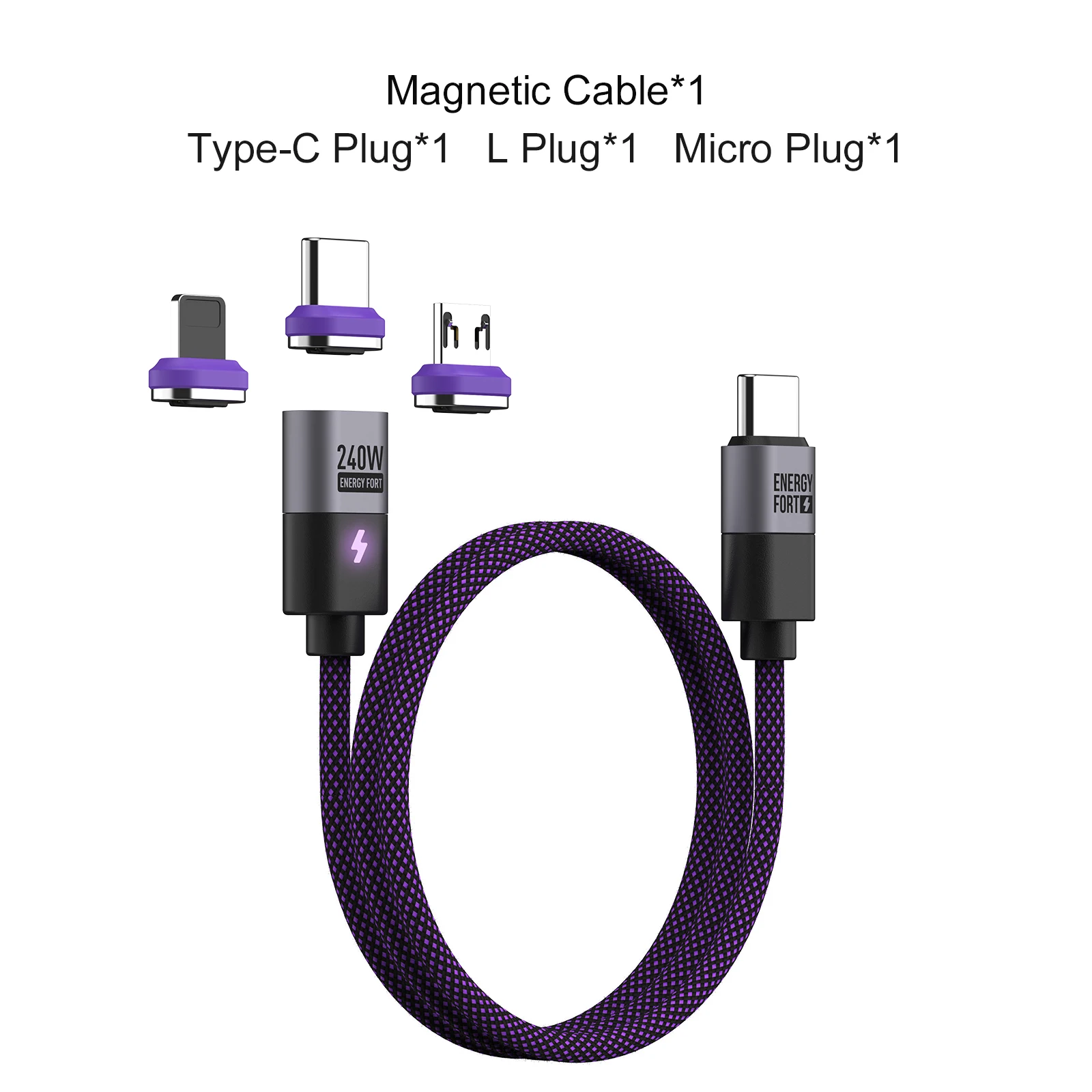 240W Magnetic Fast Charging Cable - USB-C to USB-C/Micro USB for Phones, Laptops, and Tablets
