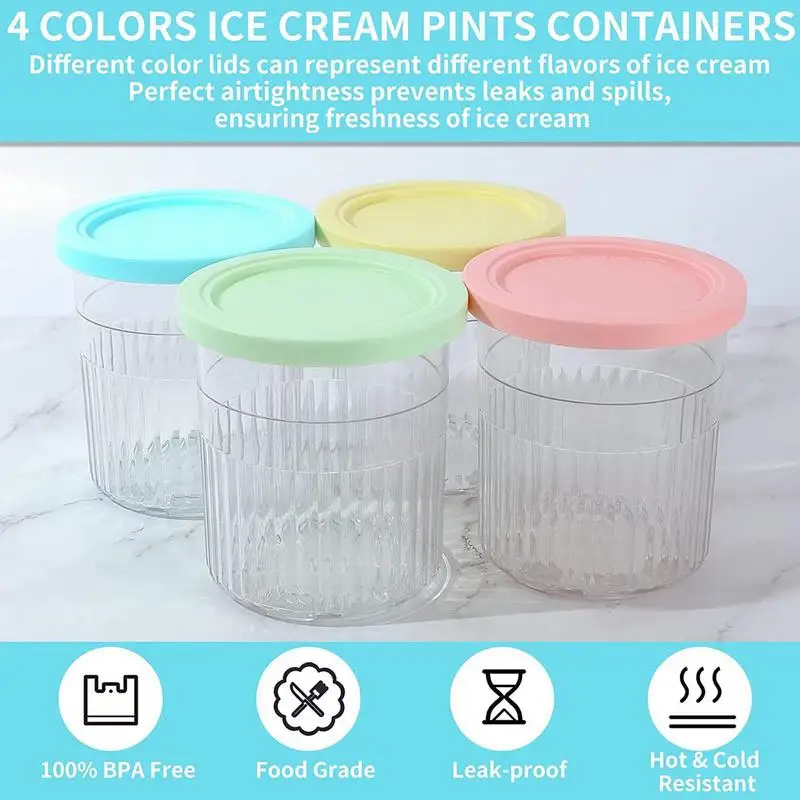 4pcs Ice Cream Storage Tub Reusable Homemade Ice Cream Box