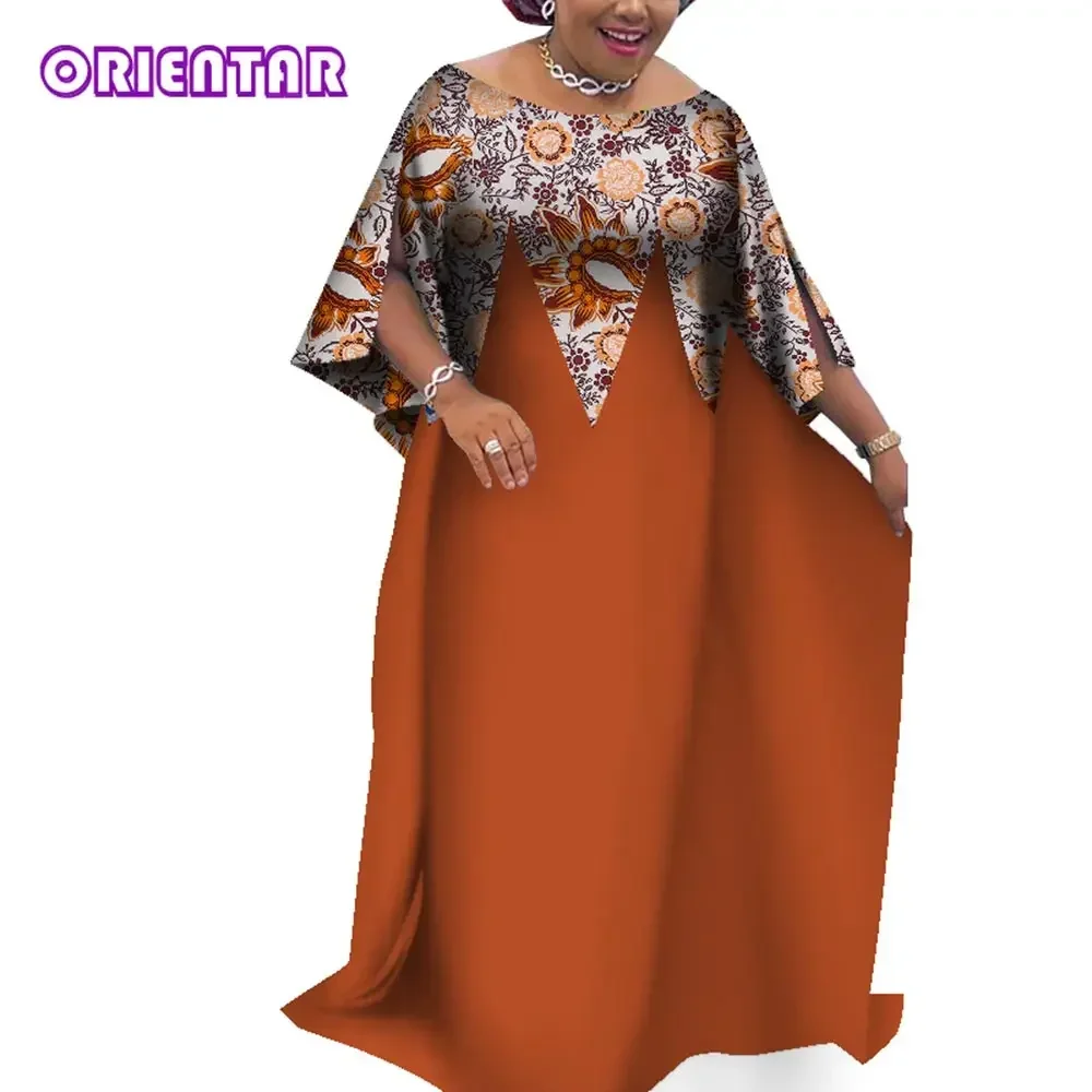 African Dresses for Women 2023 New Elegant Long Dress with Big Wings Women  African Print Cotton Evening Dress WY8929