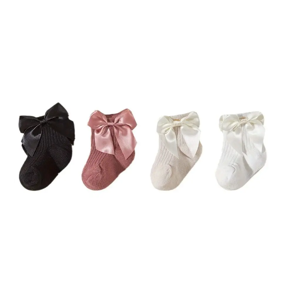 8Pairs Warm Bowknot Baby Cotton Socks Breathable Stripe Toddle Short Tube Socks Autumn Spring Cute Infant Solid Socks Gifts