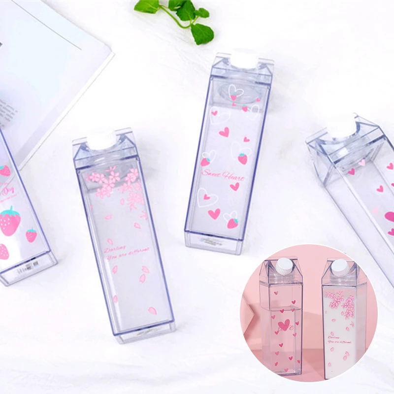 Plastique Transparent Lait Carton Bouteille d'Eau Mode Boîte de Lait  Transparent Jus Tasse d'Eau Cadeaux Pour Filles