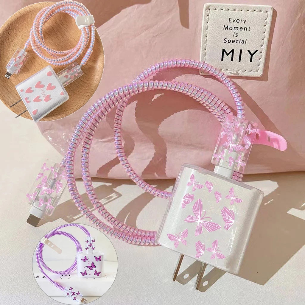 Ins Butterfly Heart Charger Protector Per Apple 18W/20W Charger Adapter Case Cable Wrap Anti-Break Cord Cover Per Iphone14 12 13
