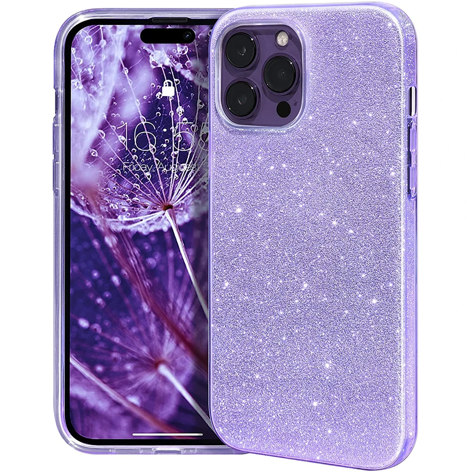 Mixroom - Custodia Cover per iPhone 14 PRO Case in TPU Morbido Oro con Brillantini Glitter 3 in 1