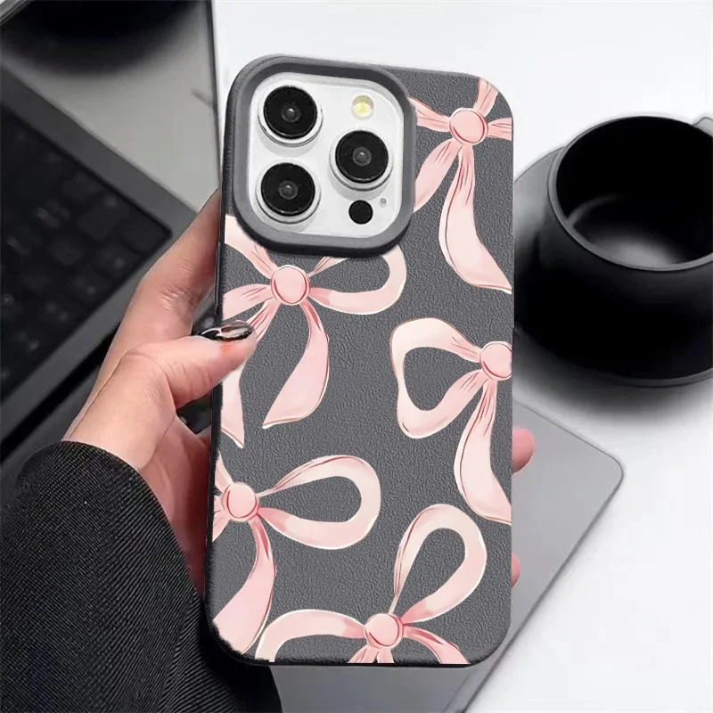 Elegant Ribbon Bow Love Heart Leather Phone Case