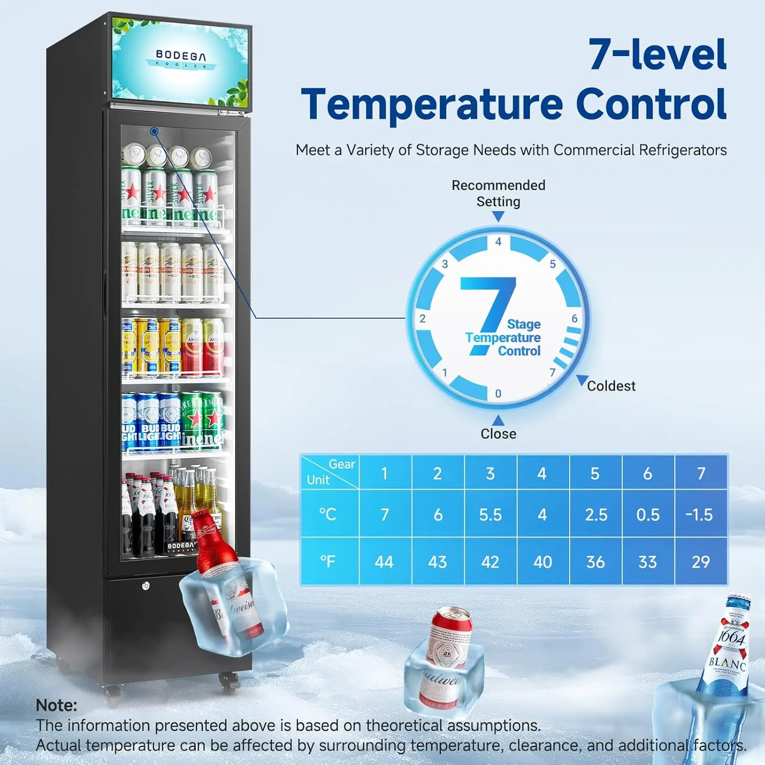 Commercial Beverage Cooler, 7.71 Cu. Ft Single Door Display Fridge for Beer & Soda 4