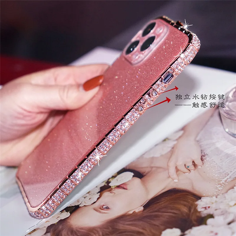 Glitter Diamond Metal Bumper Case Rhinestone Bling Back Cover For iPhone 15 Pro Max 15Plus 14Plus 14 pro Max Case