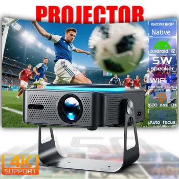 Proiettore A50 nativo 1080P 600ANSI con autofocus, Android Smart WiFi, portatile, per home cinema, con altoparlante integrato e luce RGB
