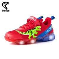EXDINO T-REX LED 2-9Y Boys Spring Autumn Mesh Tennis Shoes Glowing Children's Kids Flashing Jelly Sole Light Up Casual Sneakers 1