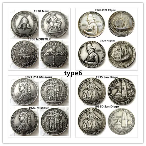 

US Mix памяти на половину доллара, Посеребренная копия монеты (type6-10)