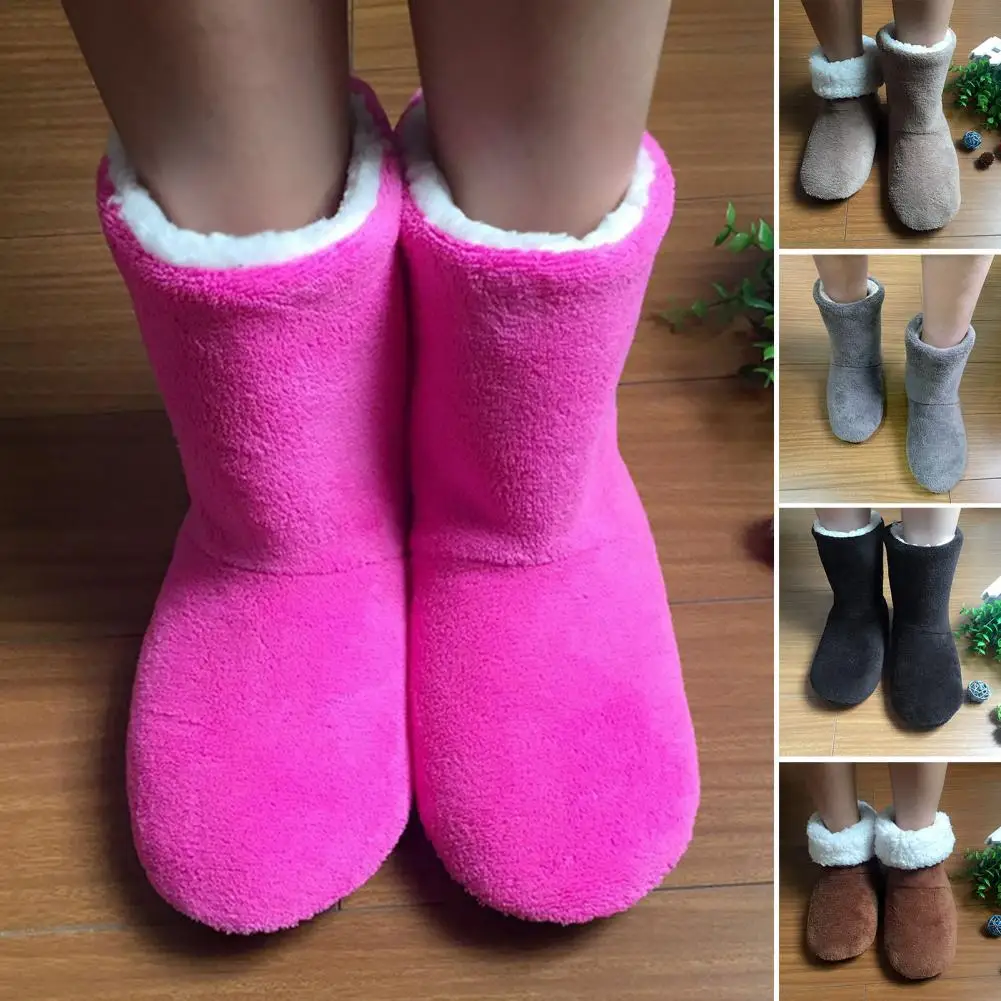 

1 Pair Floor Boot Socks Non-slip Mid-calf Plush Lining Fuzzy Home Shoes Winter Thermal Women Men Indoor Shoes Socks For Home