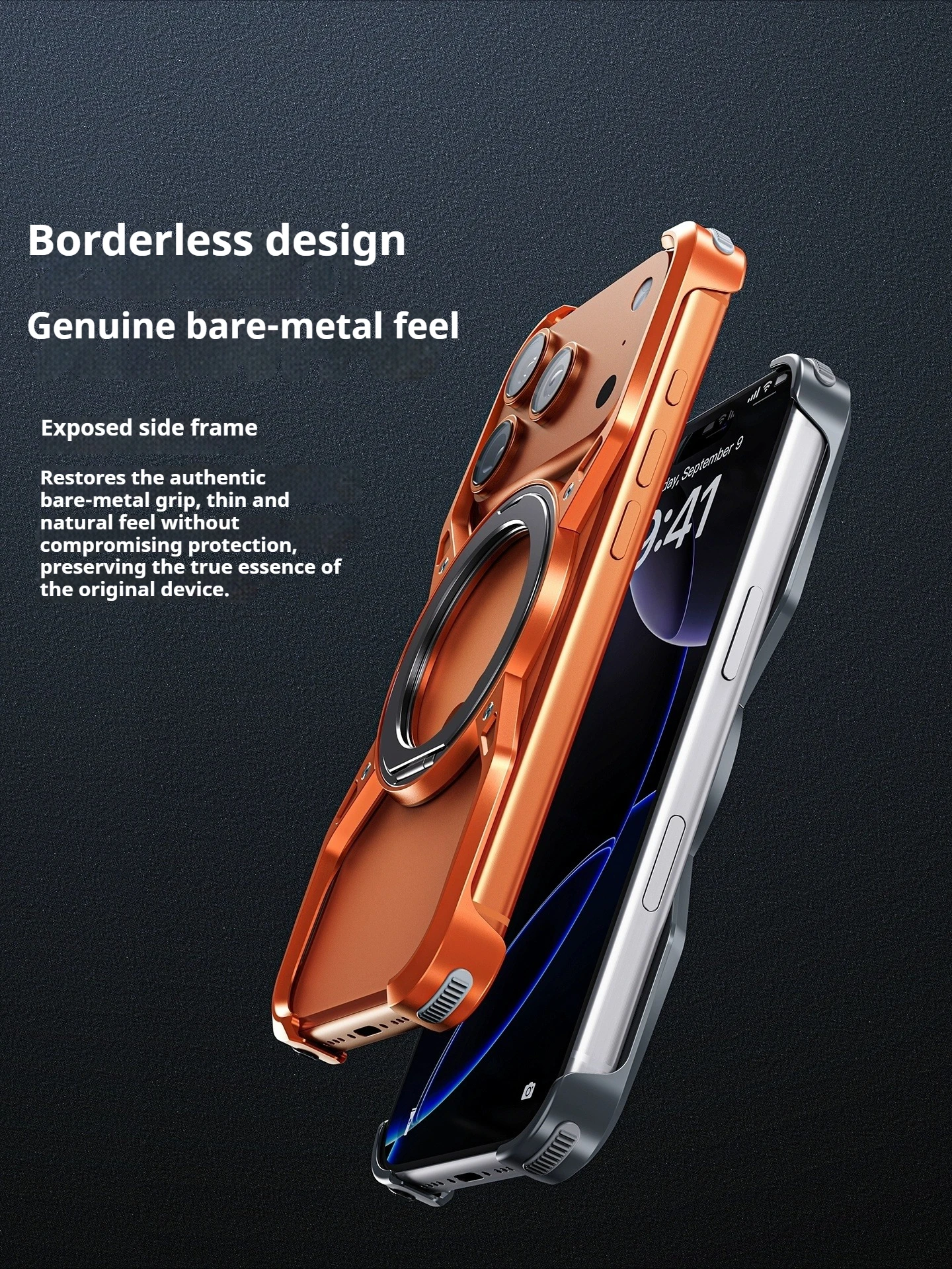 Metal Alloy Punk Frame Phone Case with 360° Rotating Bracket and Magsafe Ring Stand