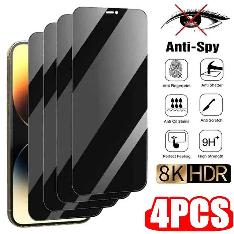 4 adet tam kapak gizlilik camı iPhone 13 14 15 Pro Max Anti-Spy ekran koruyucu iPhone 13 12 11 14 15 Pro temperli cam
