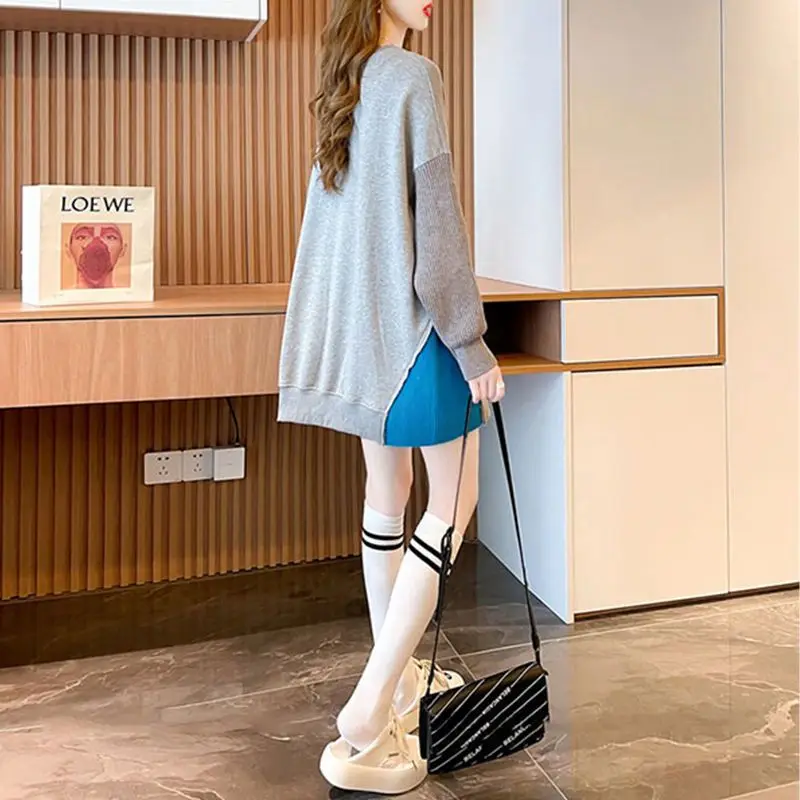 Contrast Color Stitching Design Sense Niche Sweat Women's Spring New Western Style Age-reducing Salt Large Size Top