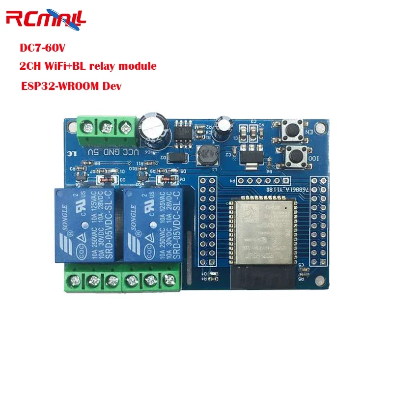 RCmall DC7-60V ESP32 2CH Relay Module ESP32-WROOM-32E Development Board for Arduino IoT Smart Home 1pc esp32 devkitc core board esp32 development board esp32 wroom 32d esp32 wroom 32u for arduino