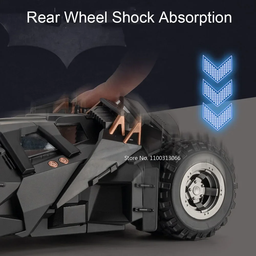 1:18 Batmobile Toys Alloy Models Cars Rubber Tires Miniature Vehicle Spray Version Cabin Door Opened Car for Kids Birthday Gifts 5