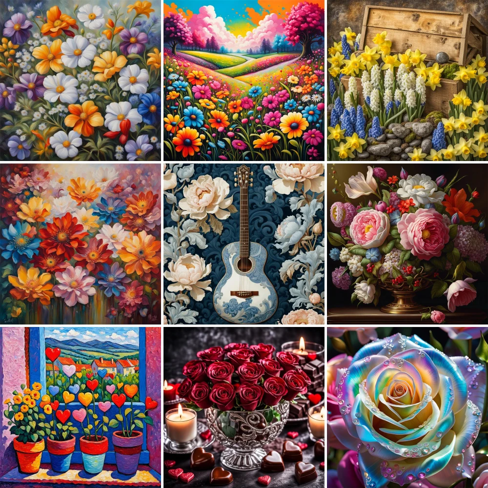 

Flowers Rose Pre-Printed Cross-Stitch Embroidery Kit DMC Threads Handiwork Painting Craft Knitting Room Decor Home Decor Design