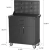 H Workbench Mobile Tool Cart,Garage Workbench with 4 Wheels,Metal Storage Cabinet with 2 Drawers&2 Doors and 1 Adjustable 2