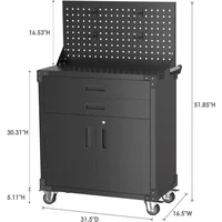 H Workbench Mobile Tool Cart,Garage Workbench with 4 Wheels,Metal Storage Cabinet with 2 Drawers&2 Doors and 1 Adjustable 2