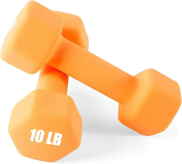 Set of 2 10 lb Dumbbells with Anti Slip Anti roll Shape (Orange)