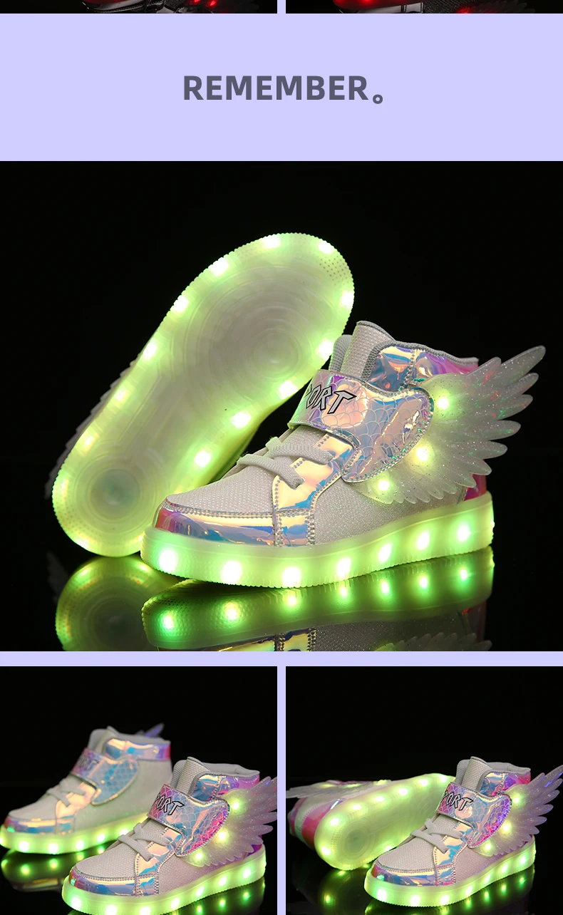 extra wide fit children's shoes 2022 NEW Children Luminous Glowing Sneakers White Pink Led Light  Kids Led Shoes Boys Girls Wing Shoes USB Charging girl princess shoes