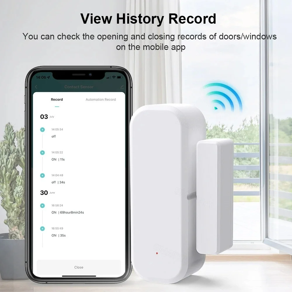 Smart WiFi Wireless Door Sensor Smart Home Open Close Detector Smart life App Control Notification Compatible with Alexa Google