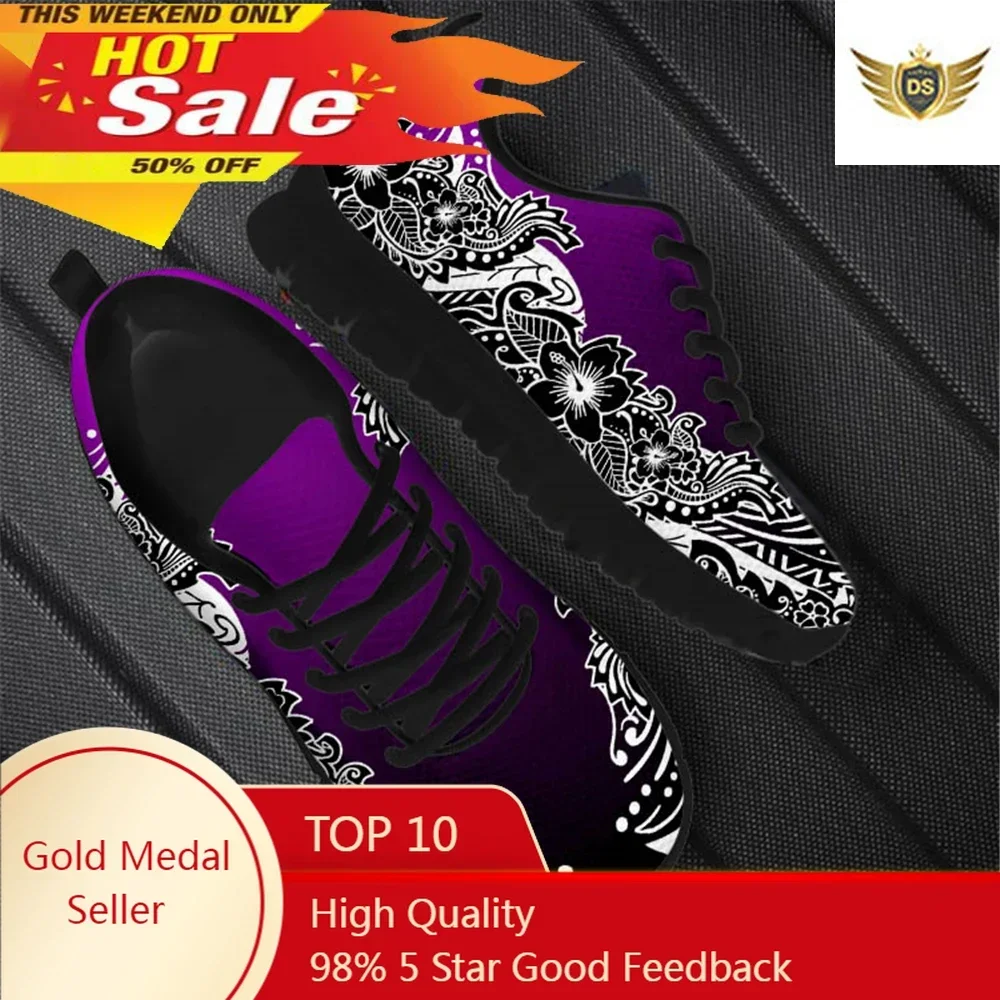 Gradient Style Polynesian Hawaii Hibiscus Pattern Women Shoes Flats Casual Sneakers Autumn Mesh Comfortable Ladies