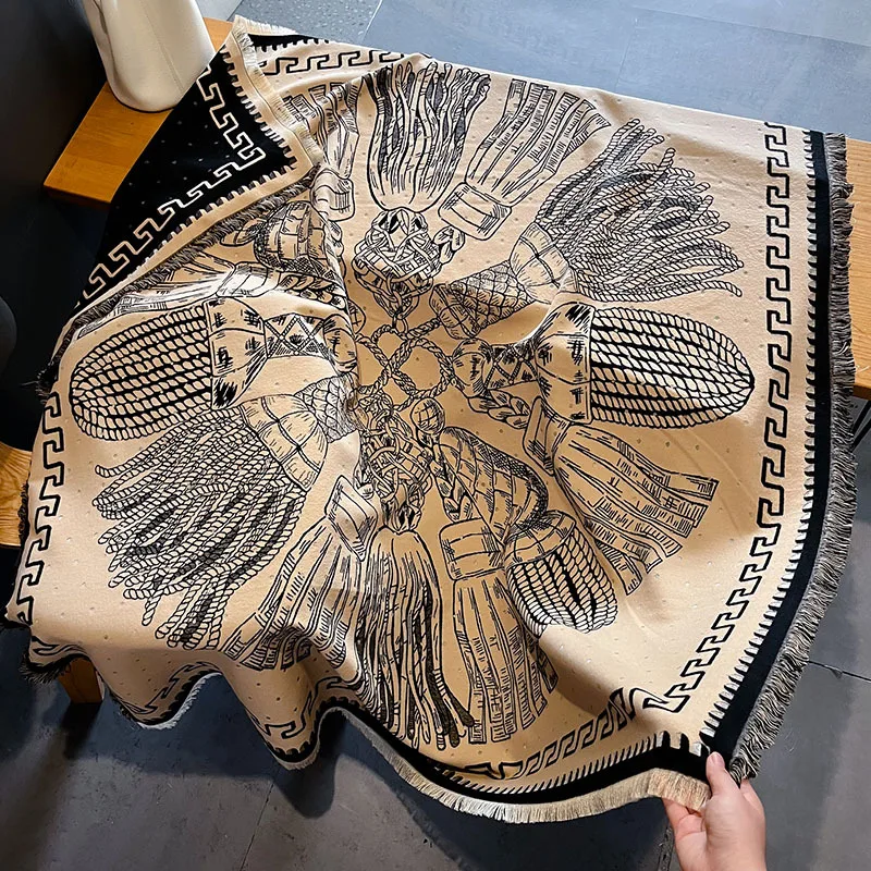 Bufanda cálida de cachemira elegante nueva de 2024 para mujer, manta gruesa de invierno, bufanda de dos caras, pashmina, chal con estampado de lujo