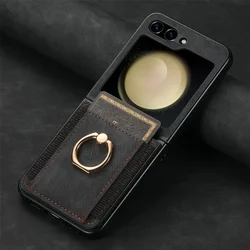 Funda para teléfono de cuero PU vintage con anillo y soporte para tarjetas