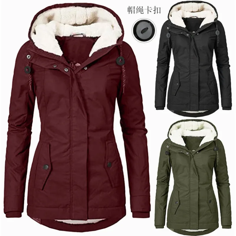 Popular Winter Cotton Clothes  Lamb Wool Plush Hooded Coat Medium Length Women's Cotton Clothes  limited time discounts bt600fc yz1semi automatic filling machine time quantitative medium dispensing peristaltic pump with hand dispenser or foot pedal