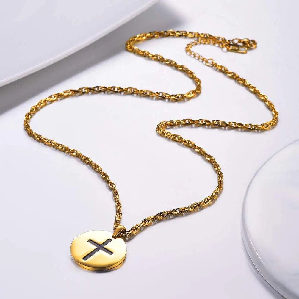 PROSTEEL Christmas Graduation Gift for Men Women Coin Necklace Cross Inspirational Pendant Black/Gold/Silver Tones PSP3409