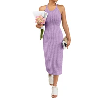 Solid Halter Neck Bodycon Midi Dress High-end temperament vest halter dress women's summer new high-waist slim temperament slim - Image 5