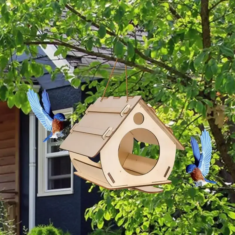 DIY Hang Wooden Bird Feeder for Outdoor Bird Decorative Houses Backyards Hummingbird Pet Supplies Home Gardens bird house