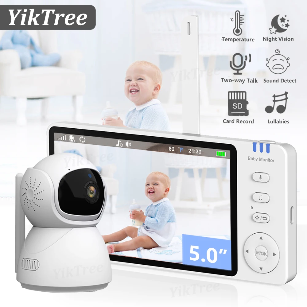 Video Baby Monitor Yiktree 5.0" With Pan Tilt Cam Wireless Two Way Audio Night Vision Security Babysitter VOX Wake Up USB Charge
