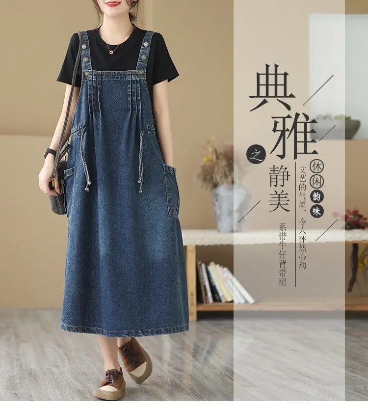 Oversized Women's Denim Skirt Spring Autumn Casual Suspenders Dress Cowboy Sleeveless Dress Female Long Adjustable Slip Dresses