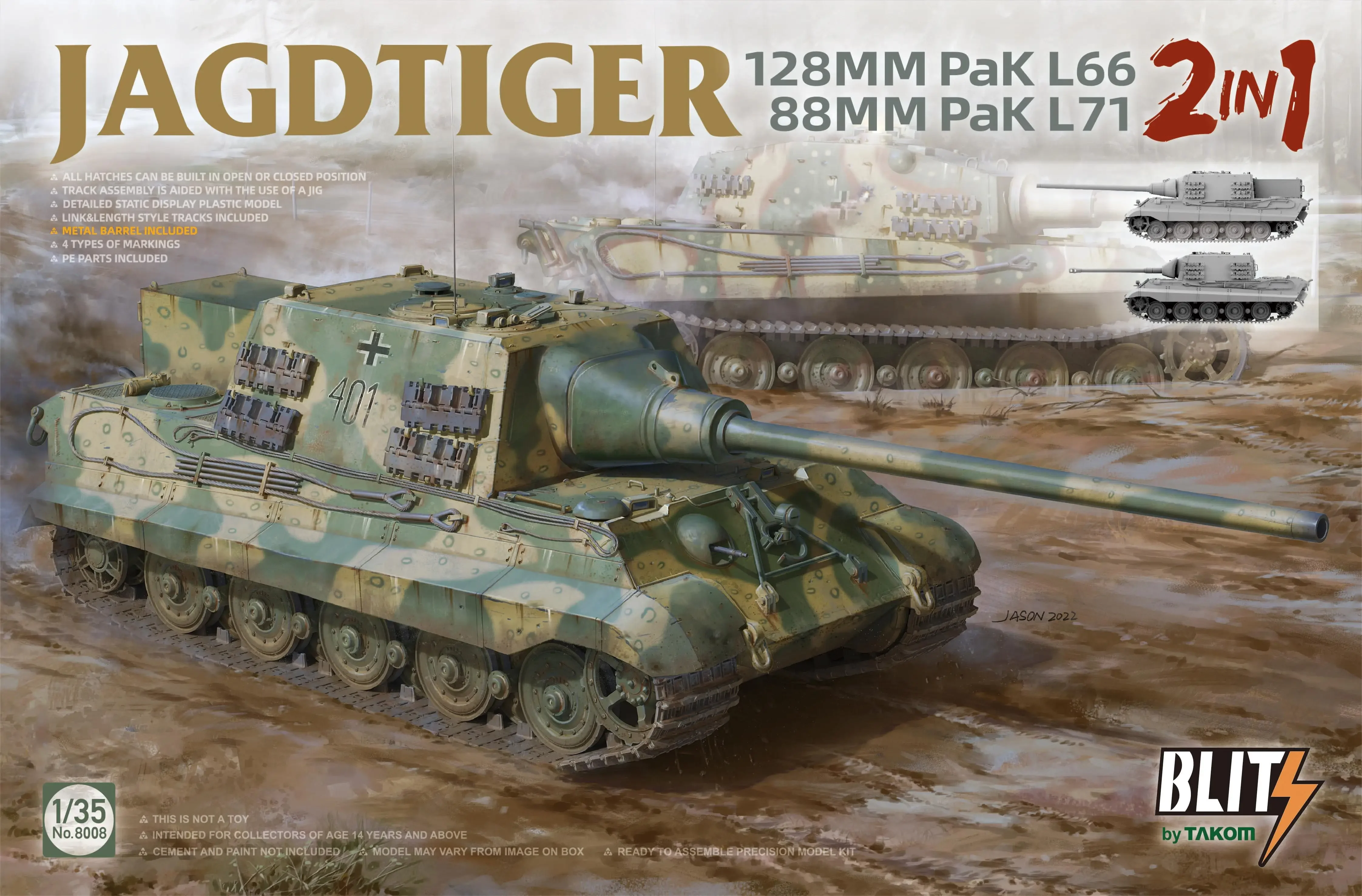 

Takom 8008 1/35 Scale JAGDTIGER 128mm Pak L66 & 88mm Pak L71 (2 in 1)