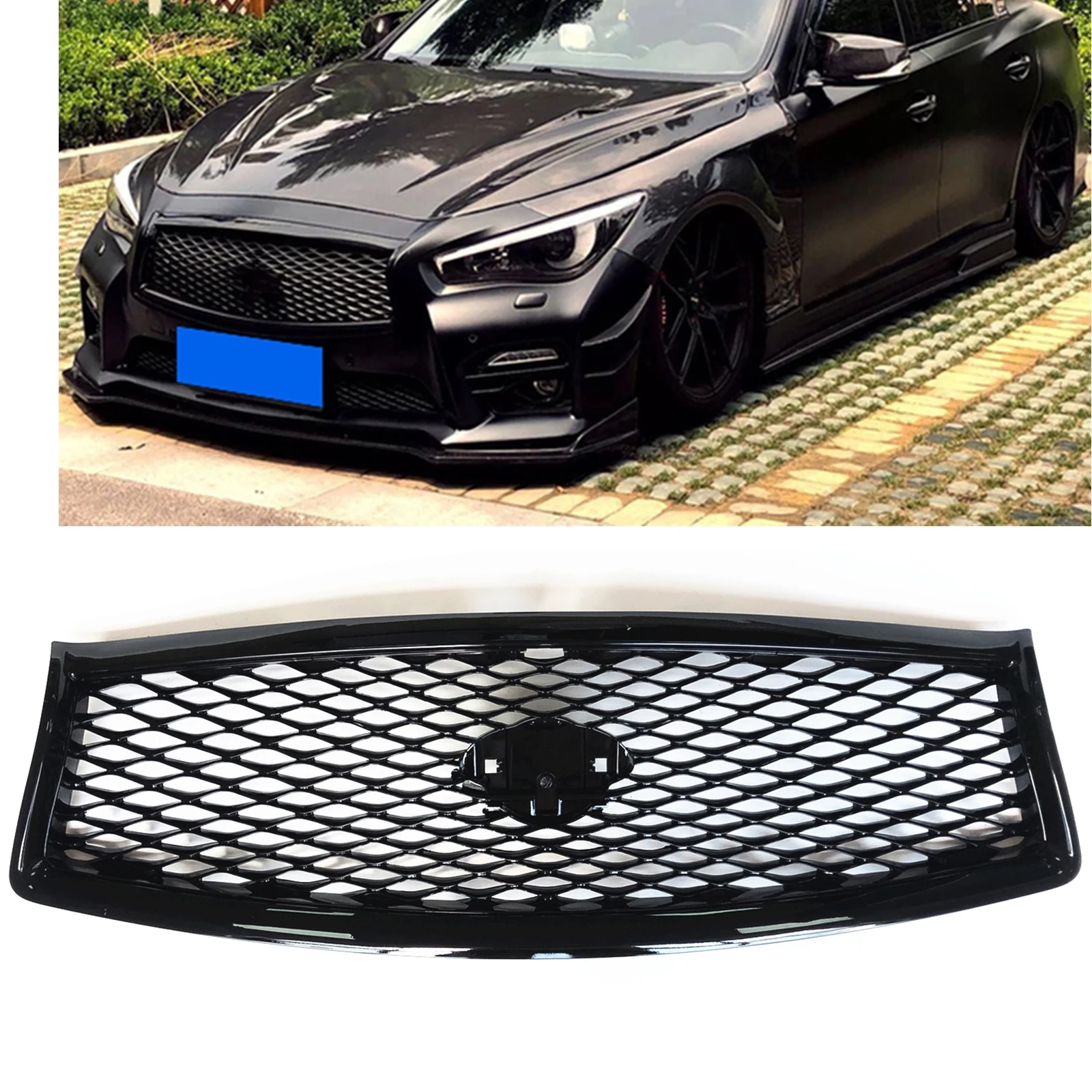 Car Front Grille Racing Grill Gloss Black Replacement Body Kit Upper