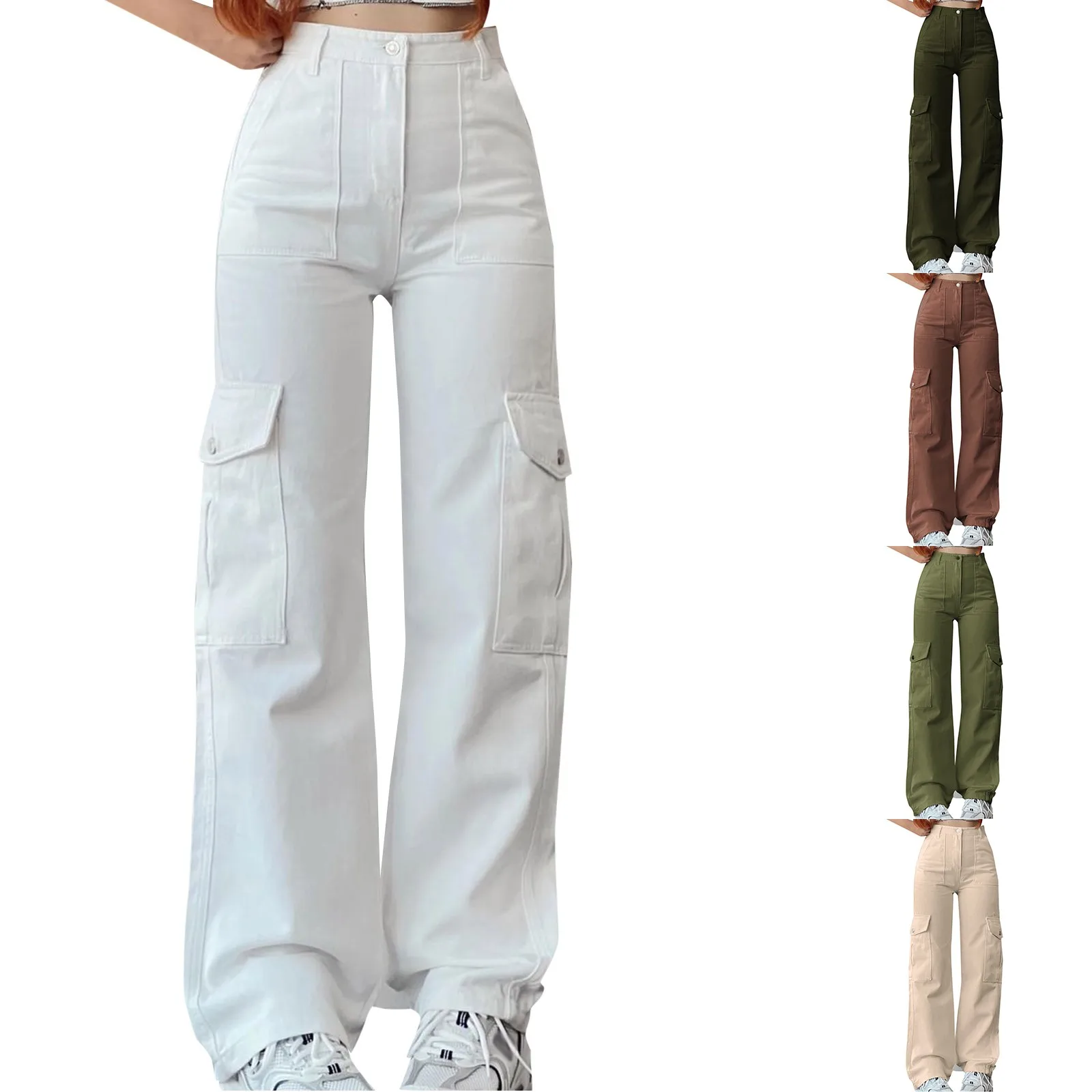 Y2K Women Vintage Cargo Pants Streetwear Techwear Korean Harajuku Parachute Pants Beige Sweatpants Wide Leg Joggers Trousers