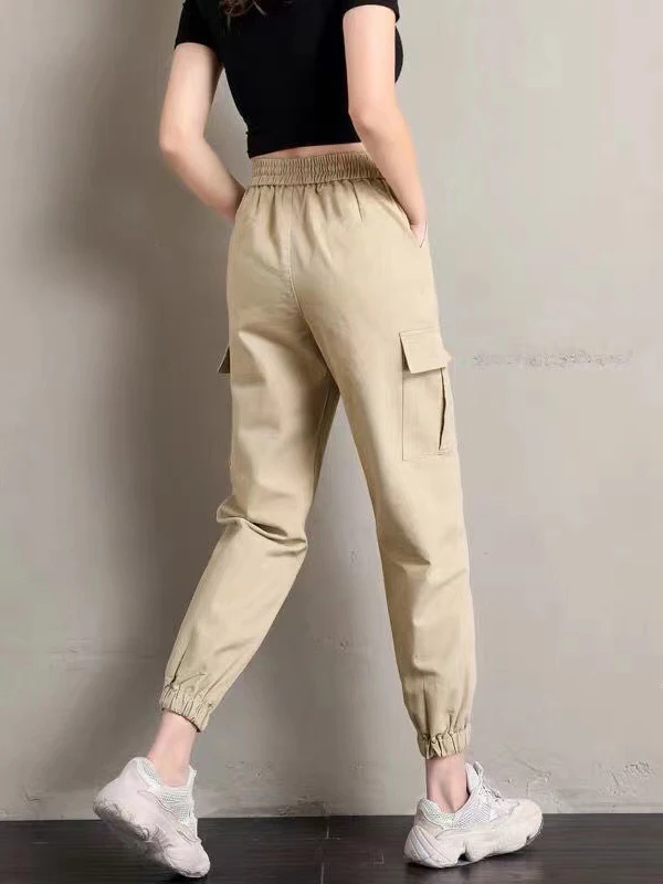 2023 Autumn Women's Cargo Pants Cotton Capri Harem Pants with