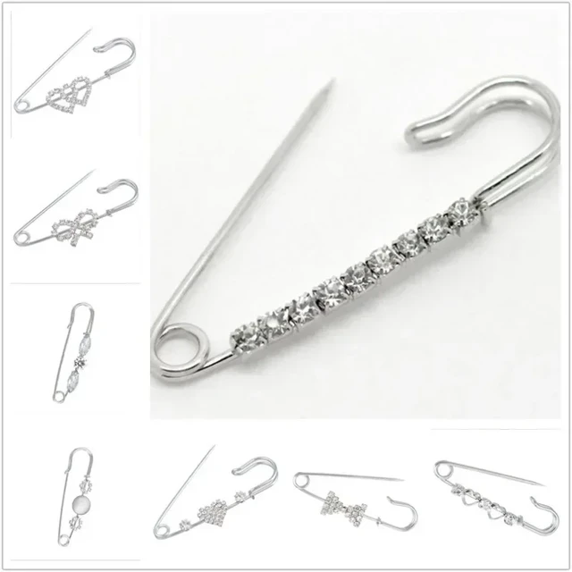 2/4/8pcs Silver Tone Rhinestone Safety Pins Large Nickel Finish Clothing  Pins Jewelry Brooches Assorted for DIY Art Craft - AliExpress