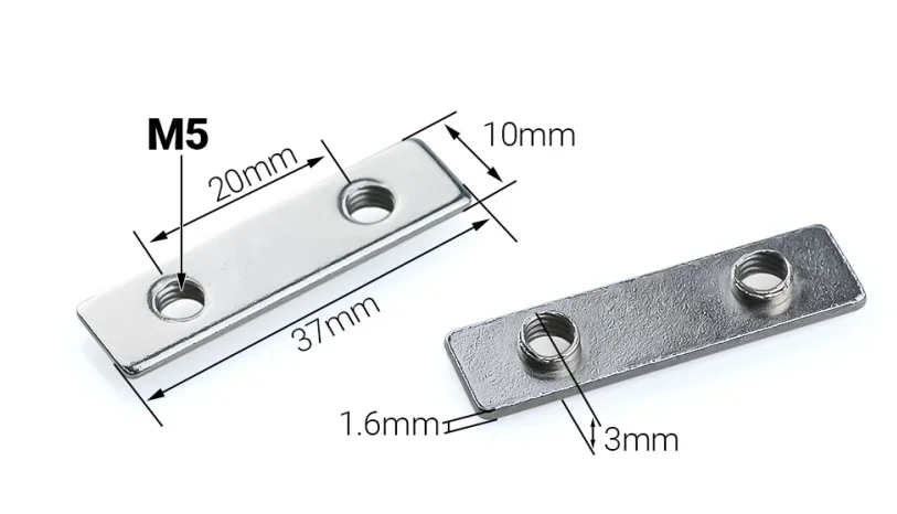Description Picture 2 of item10Pcs M5 Double T-nuts Carbon Steel Zinc Plated Tee Nuts 2 Holes Flat Spacer Fastener for V-Slot T-Slot Aluminum Profiles